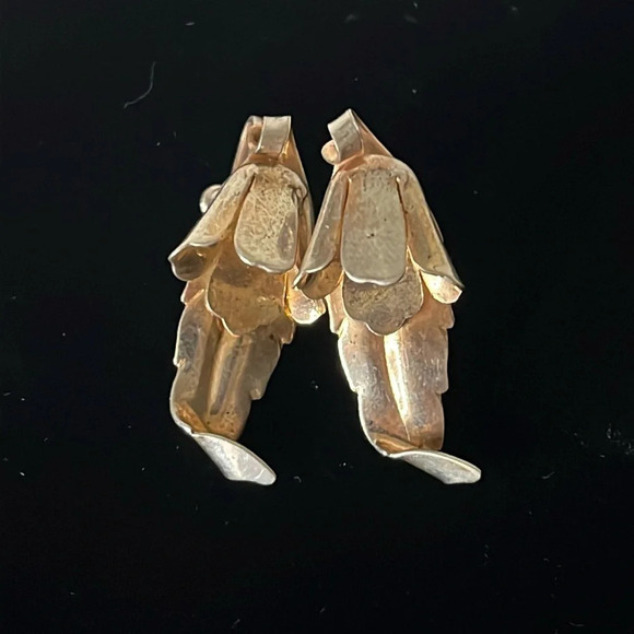 VTG Handmade Sterling Silver Screw Back Iris Flower Fairycore Boho Earrings - Picture 3 of 6